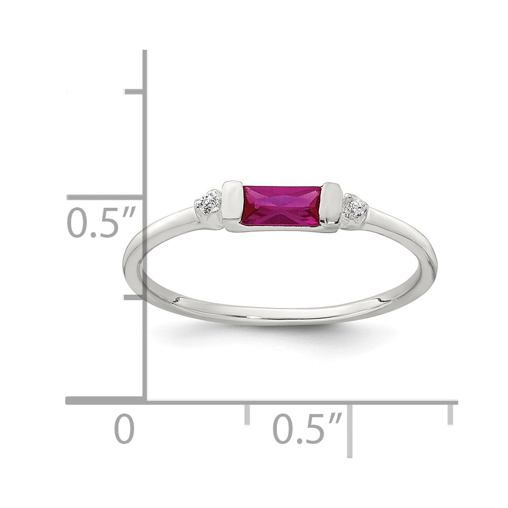 Sterling Silver Polished Red and White Rectangular CZ Size 6 Ring