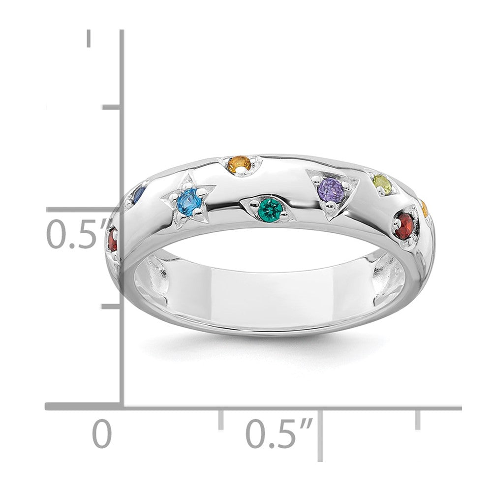 Sterling Silver Rhodium-plated Polished Multicolor CZ Geometric Shapes 5.00mm Band Size 7 Ring