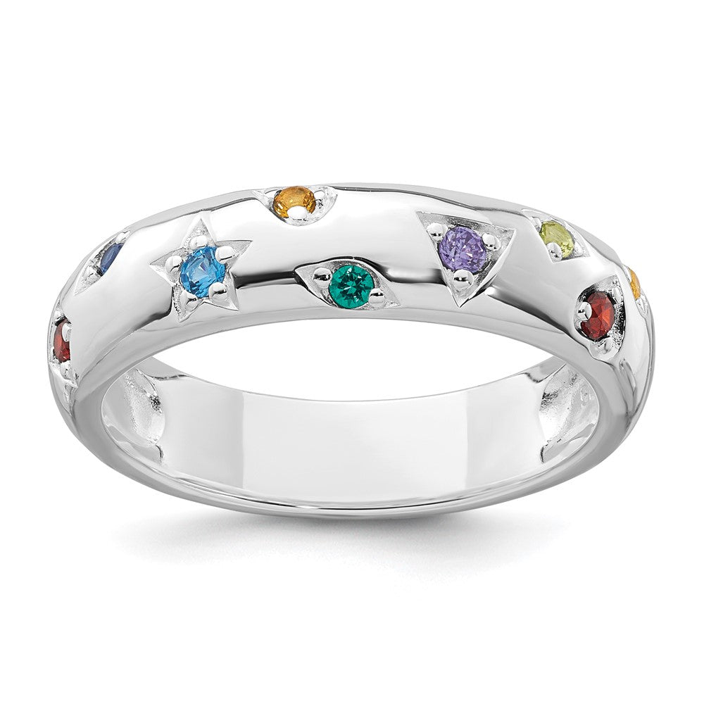 Sterling Silver Rhodium-plated Polished Multicolor CZ Geometric Shapes 5.00mm Band Size 6 Ring
