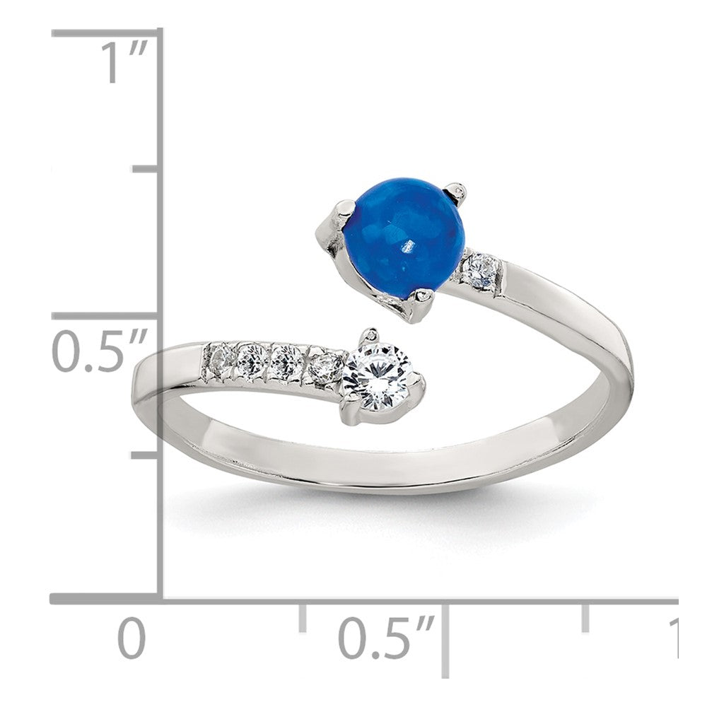 Sterling Silver Polished Opal and CZ Bypass Ring