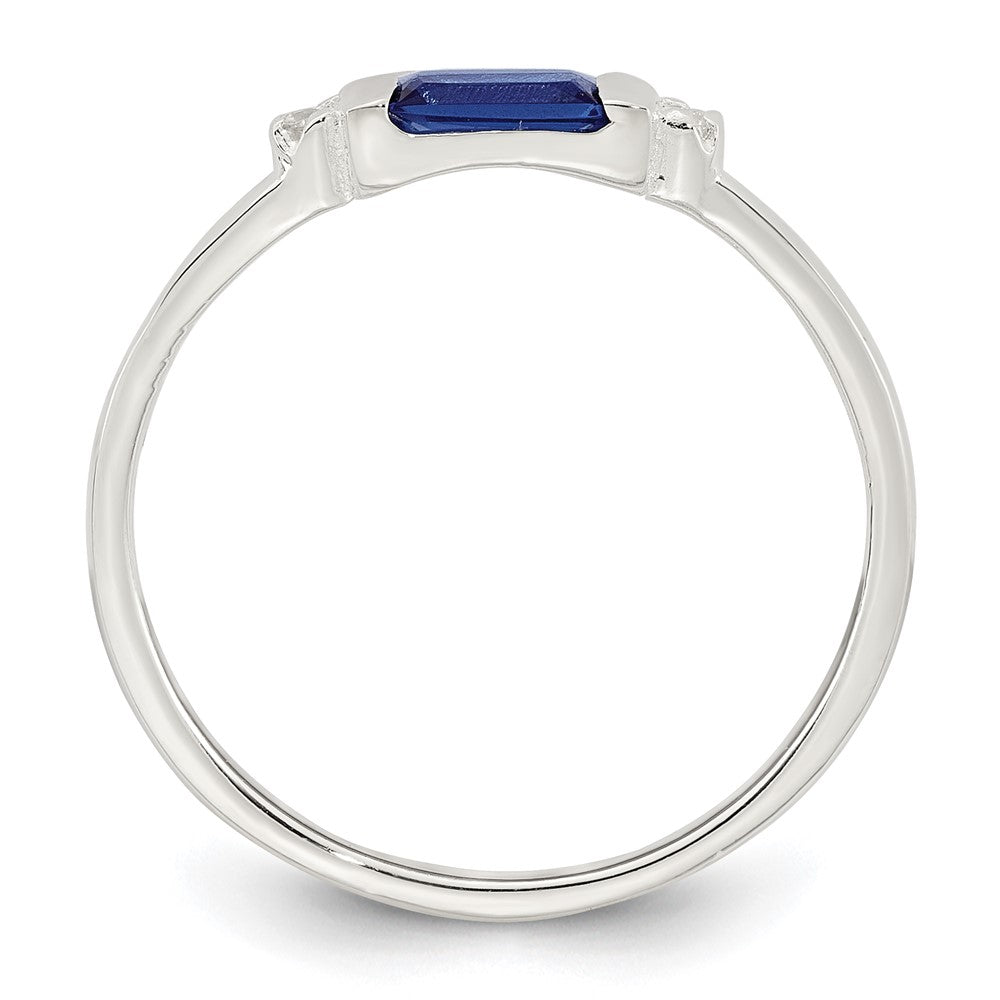 Sterling Silver Polished Blue and White Rectangular CZ Size 6 Ring