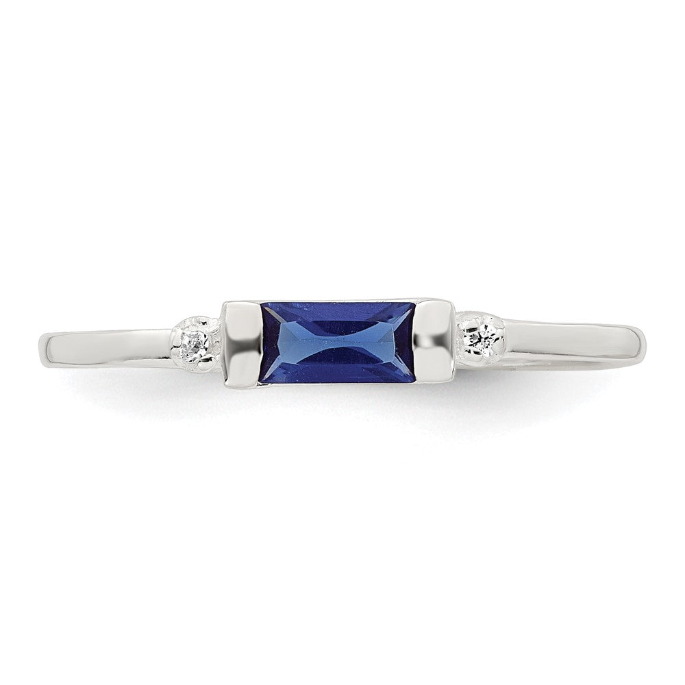 Sterling Silver Polished Blue and White Rectangular CZ Size 6 Ring