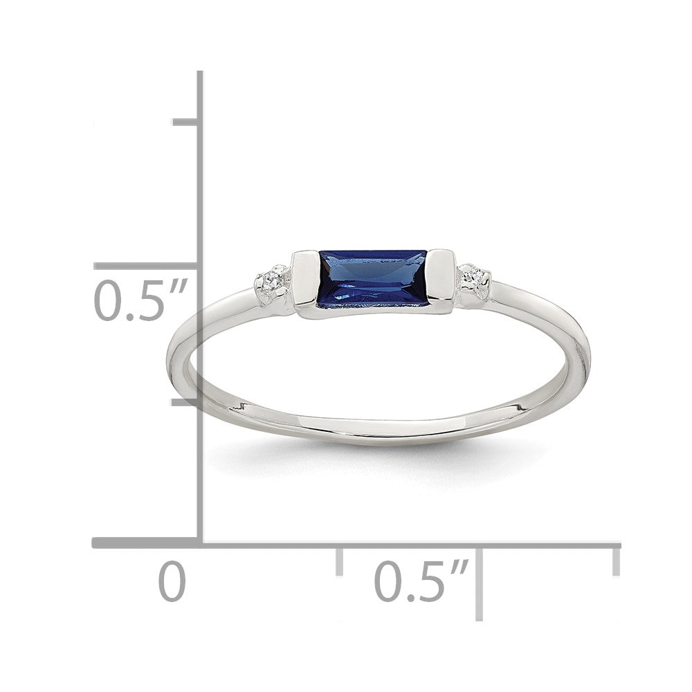 Sterling Silver Polished Blue and White Rectangular CZ Size 8 Ring