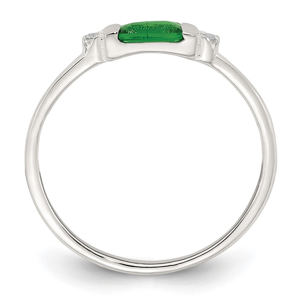 Sterling Silver Polished Green and White Rectangular CZ Size 7 Ring