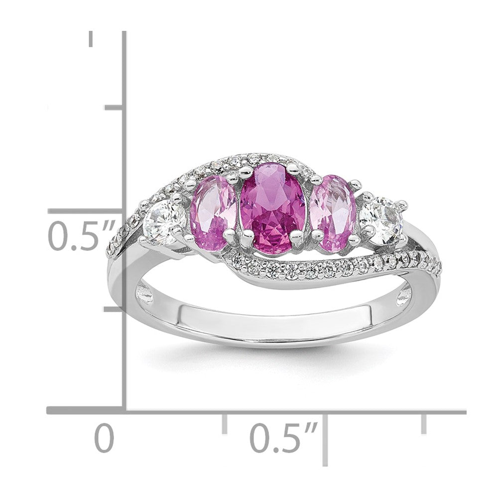 Sterling Silver Rhodium-plated Polished Pink CZ  5-Stone Size 7 Ring