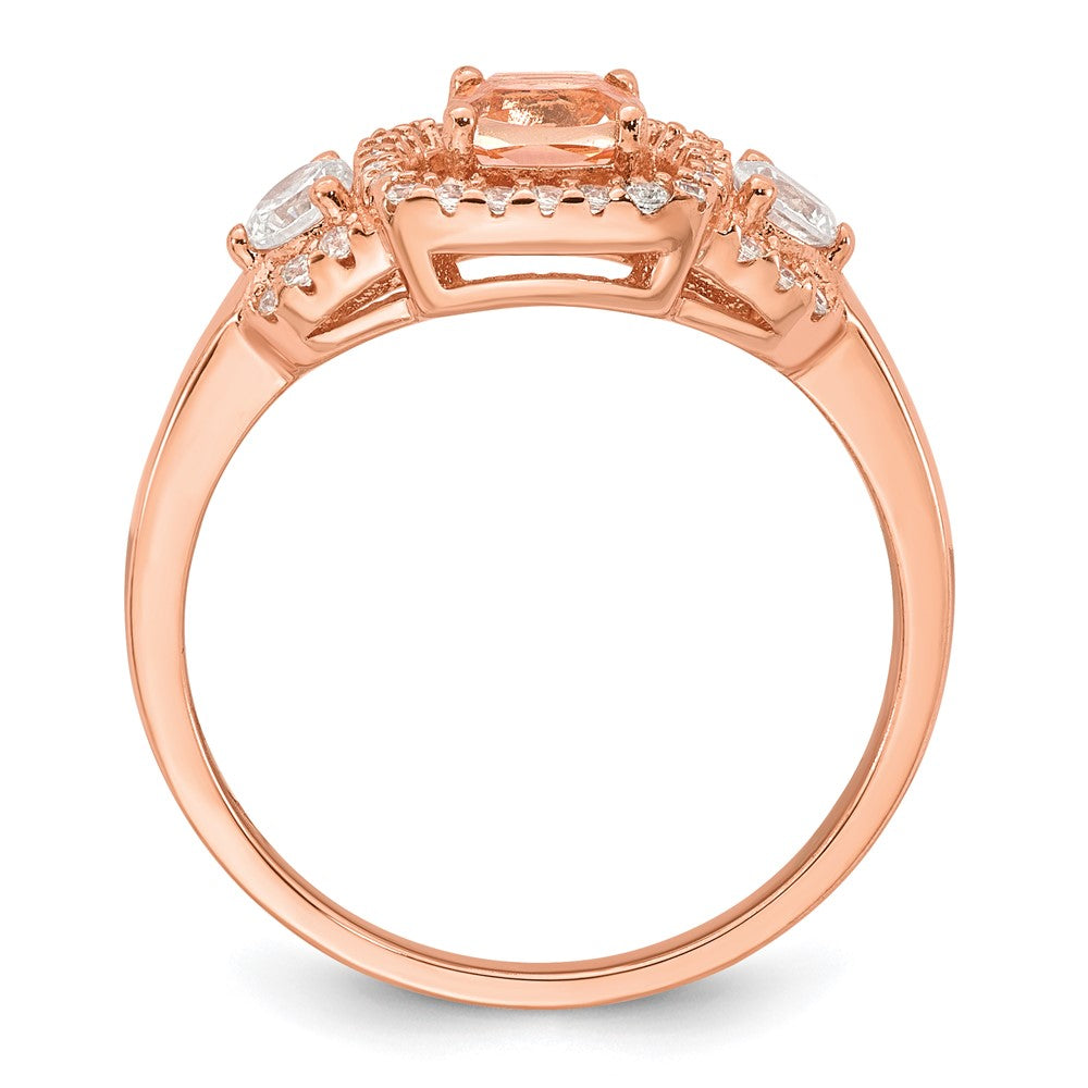 Sterling Silver Rose-tone Polished Fancy Pink CZ Halo Size 6 Ring