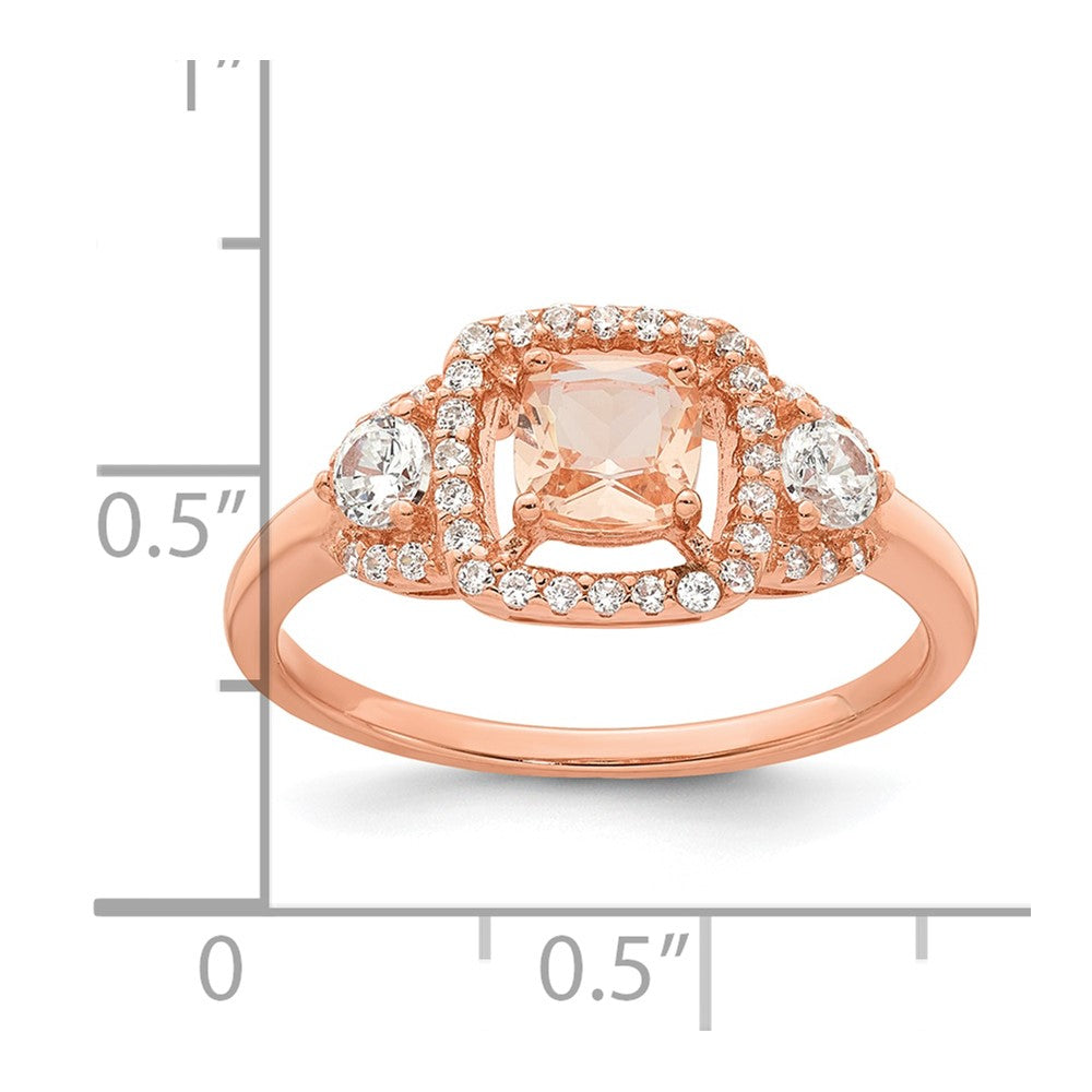 Sterling Silver Rose-tone Polished Fancy Pink CZ Halo Size 7 Ring