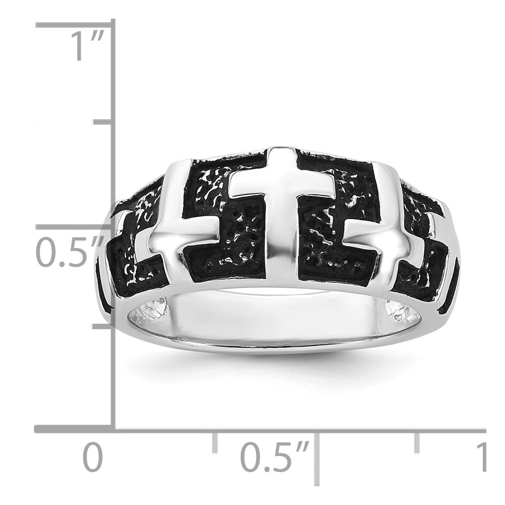 Sterling Silver Rhodium-plated Enameled Polished Multi-Cross Size 10 Men's Ring
