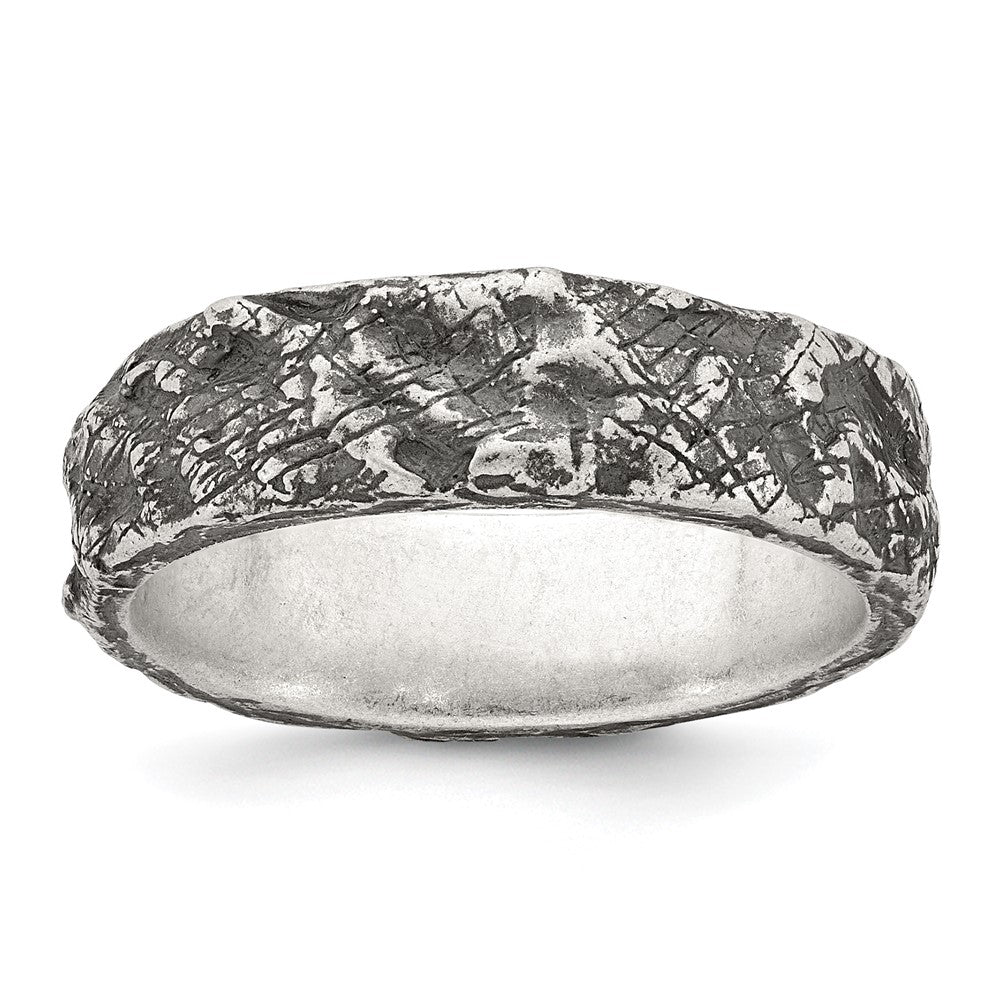 Sterling Silver Antiqued and Textured Nugget Mens Size 10 Band Ring