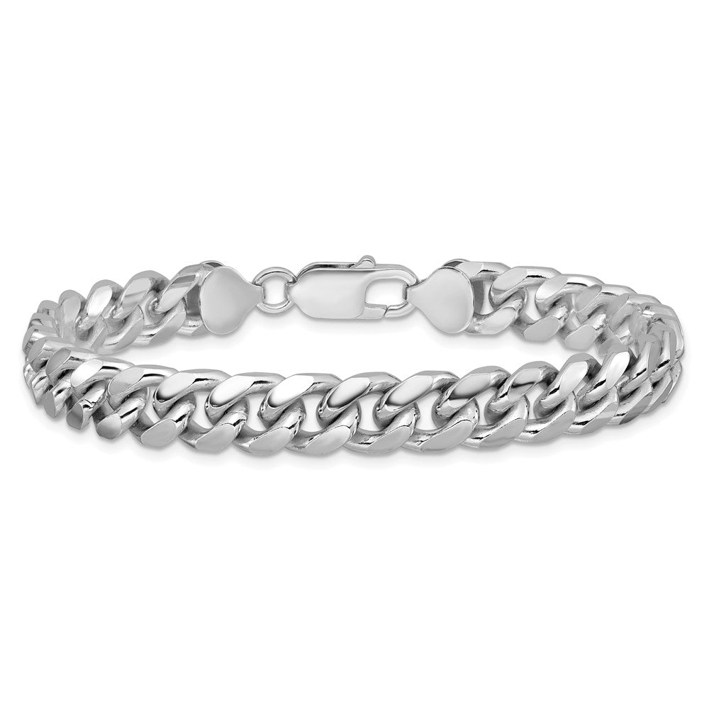 Sterling Silver Rhodium-plated 8.5mm Domed w/ Side D/C Curb Chain