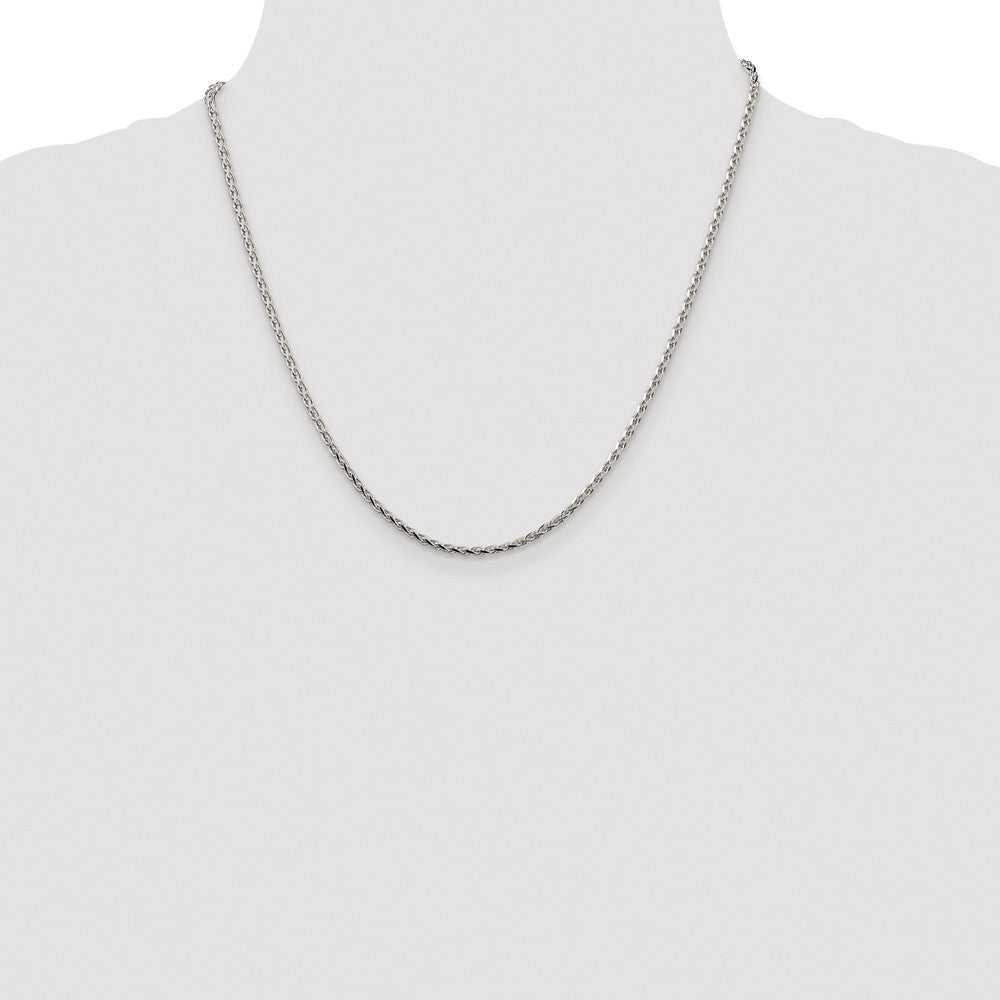 Sterling Silver Rhodium-plated 2.15mm Diamond-cut Round Spiga Chain