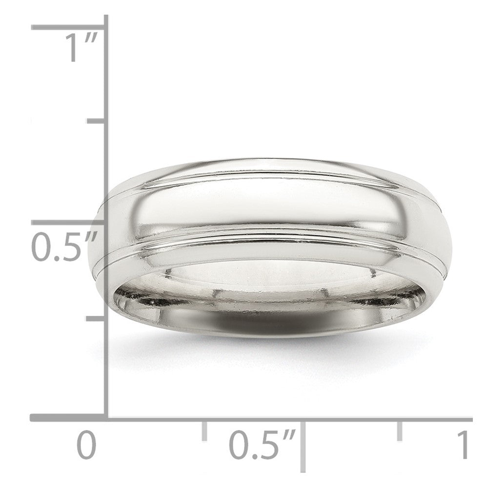 Sterling Silver 6mm Polished Domed with Grooved Beveled Edge Fancy Band Size 7
