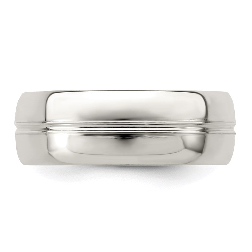 Sterling Silver 7mm Polished Domed Grooved Fancy Band Size 11