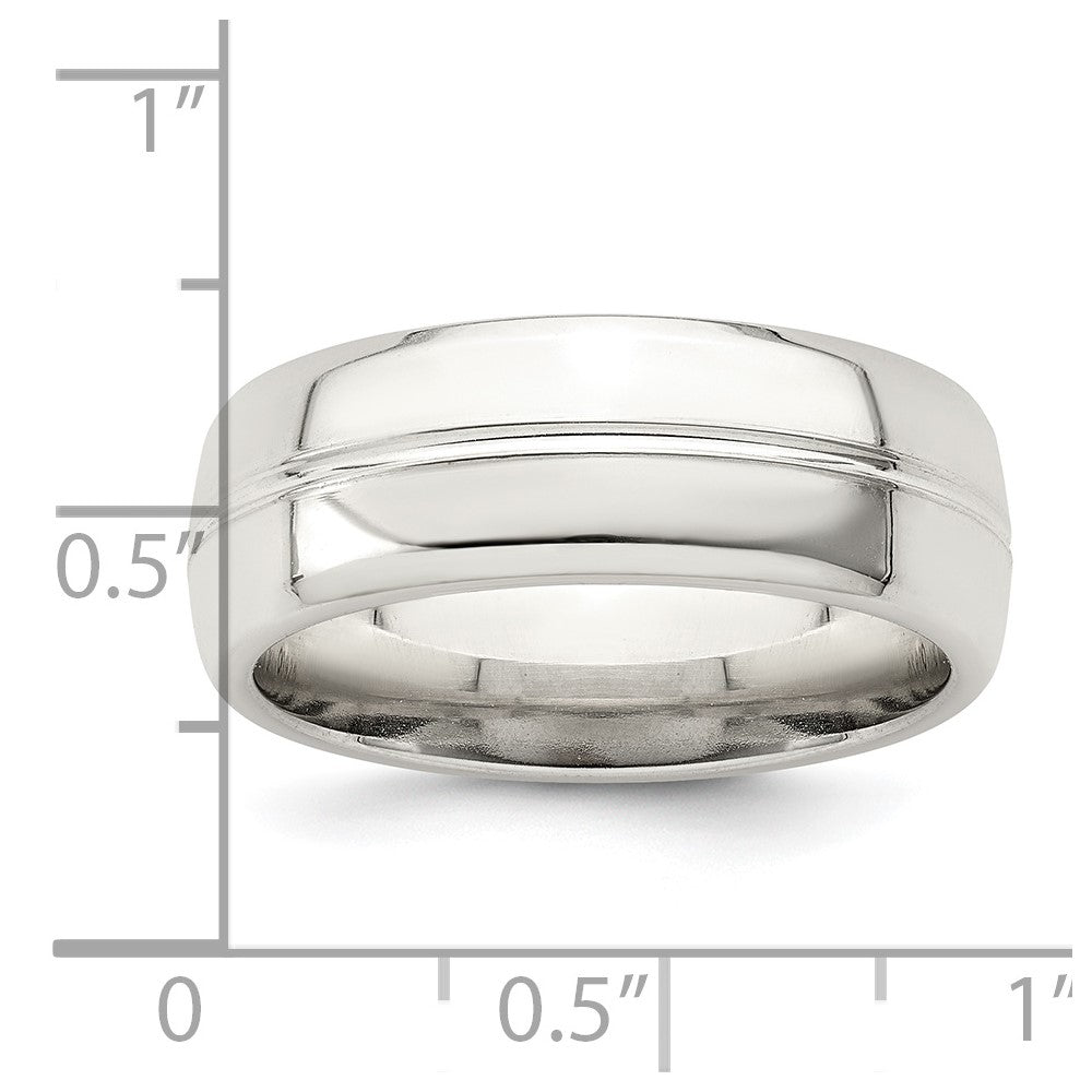 Sterling Silver 7mm Polished Domed Grooved Fancy Band Size 10.5