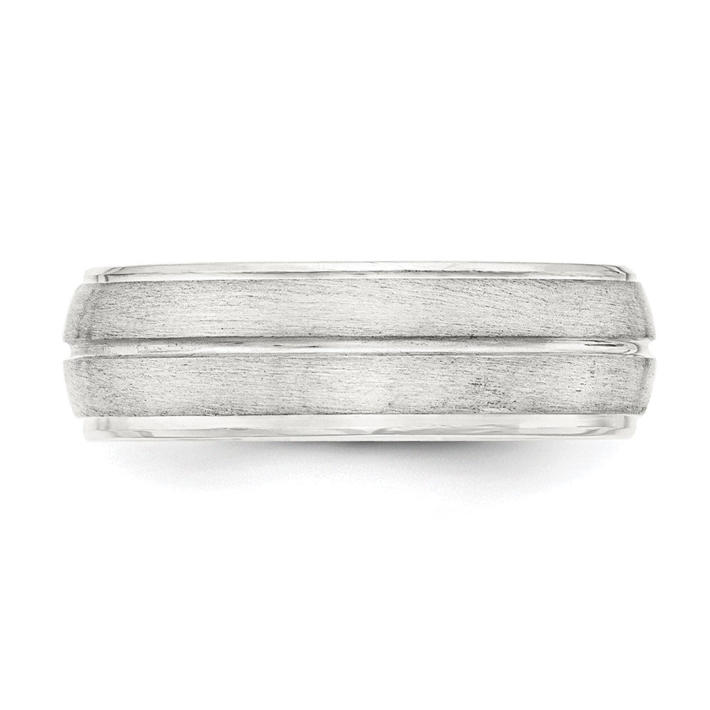 Sterling Silver 7mm Brushed Domed Grooved Fancy Band Size 8.5