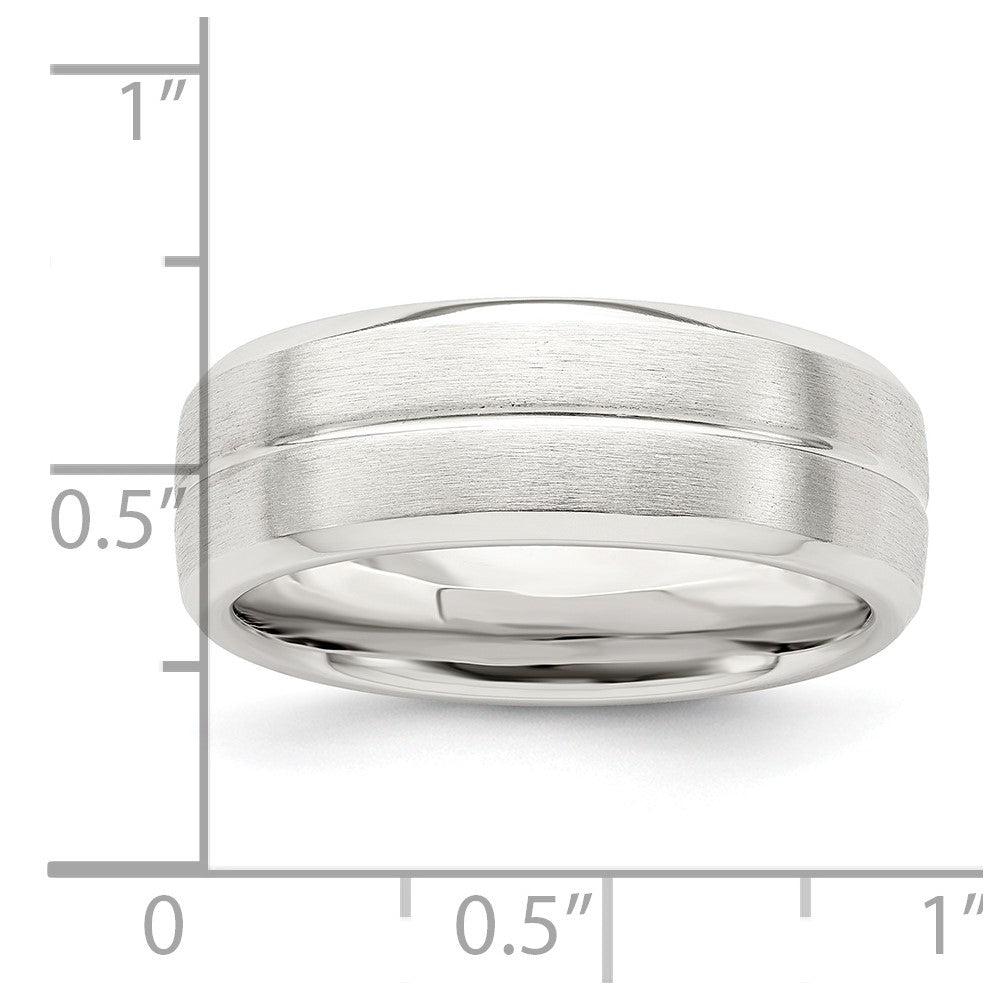 Sterling Silver 7mm Brushed Domed Grooved Fancy Band Size 10