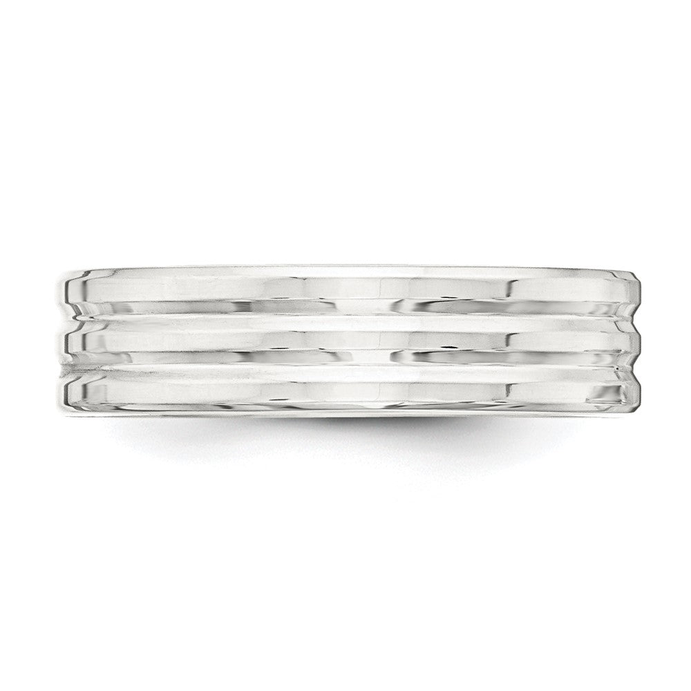 Sterling Silver 6mm Polished Flat Grooved Fancy Band Size 7.5