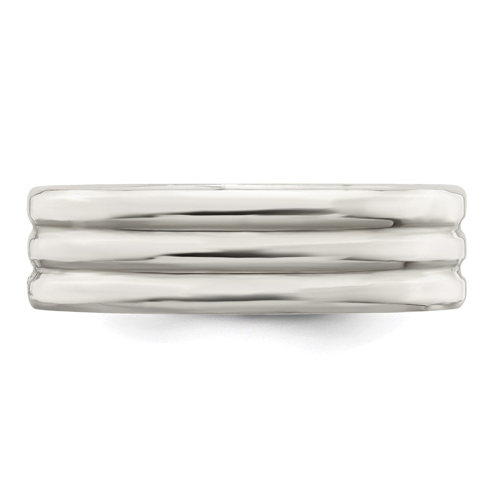 Sterling Silver 6mm Polished Flat Grooved Fancy Band Size 9.5