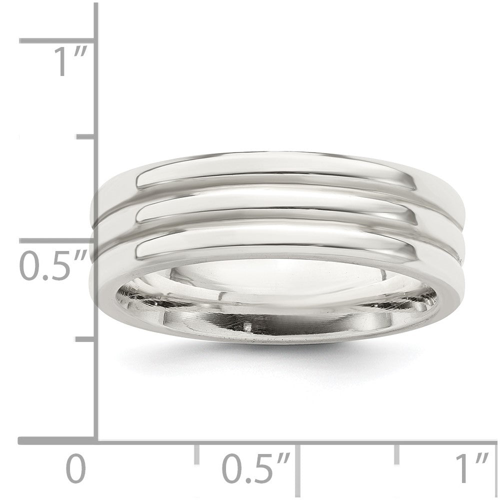 Sterling Silver 6mm Polished Flat Grooved Fancy Band Size 10.5