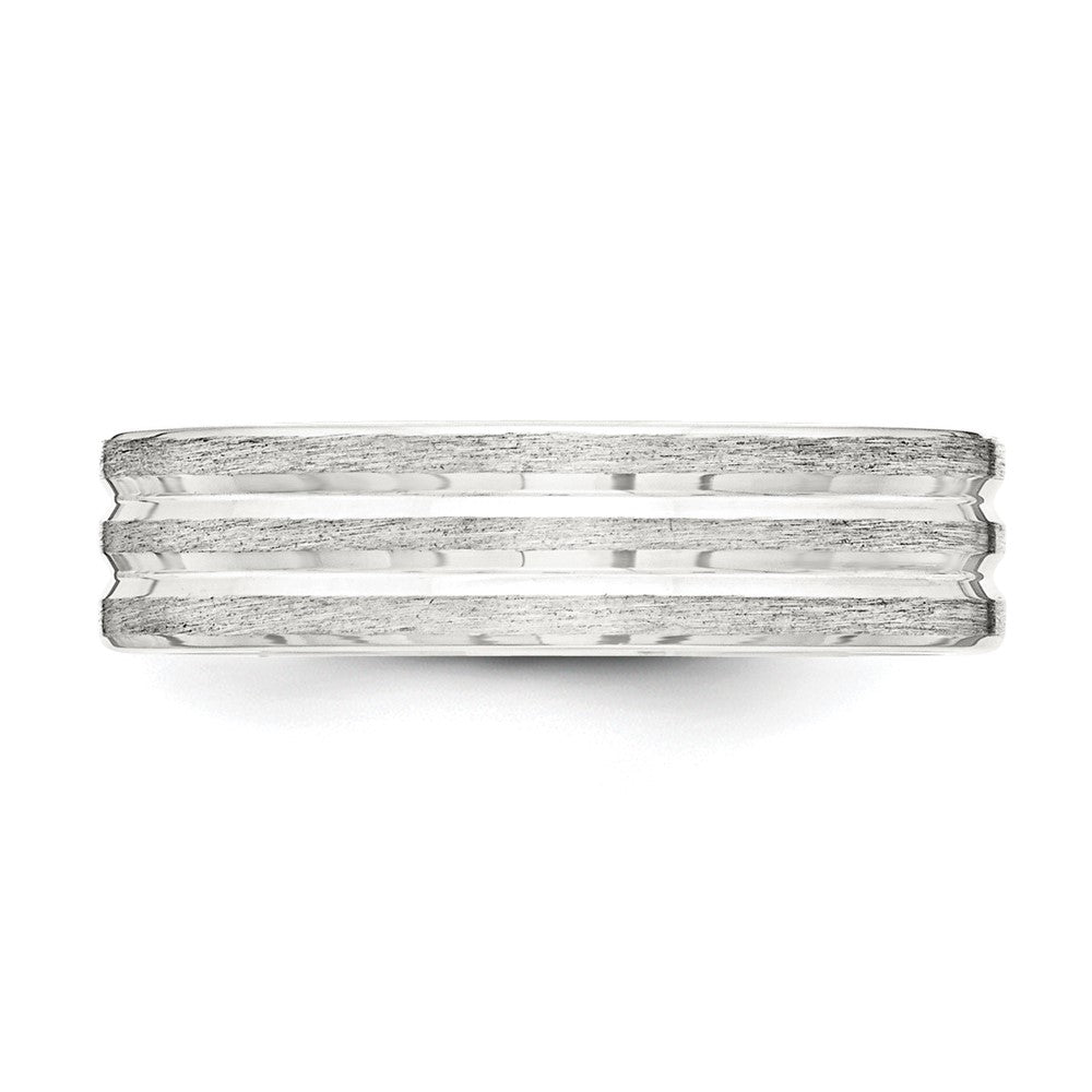 Sterling Silver 6mm Brushed Flat Grooved Fancy Band Size 7