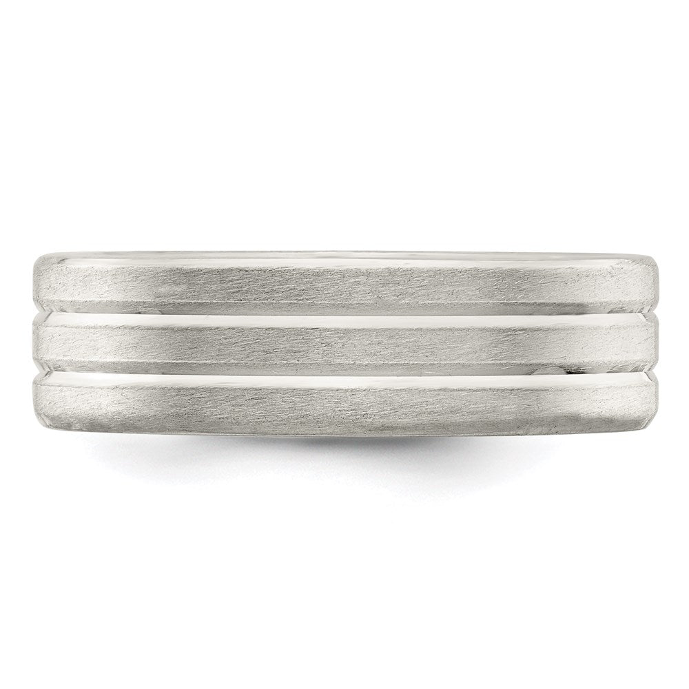 Sterling Silver 6mm Brushed Flat Grooved Fancy Band Size 11