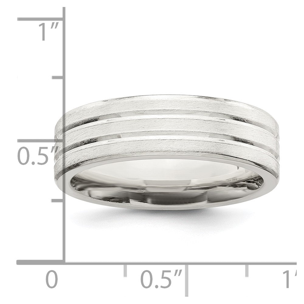 Sterling Silver 6mm Brushed Flat Grooved Fancy Band Size 12