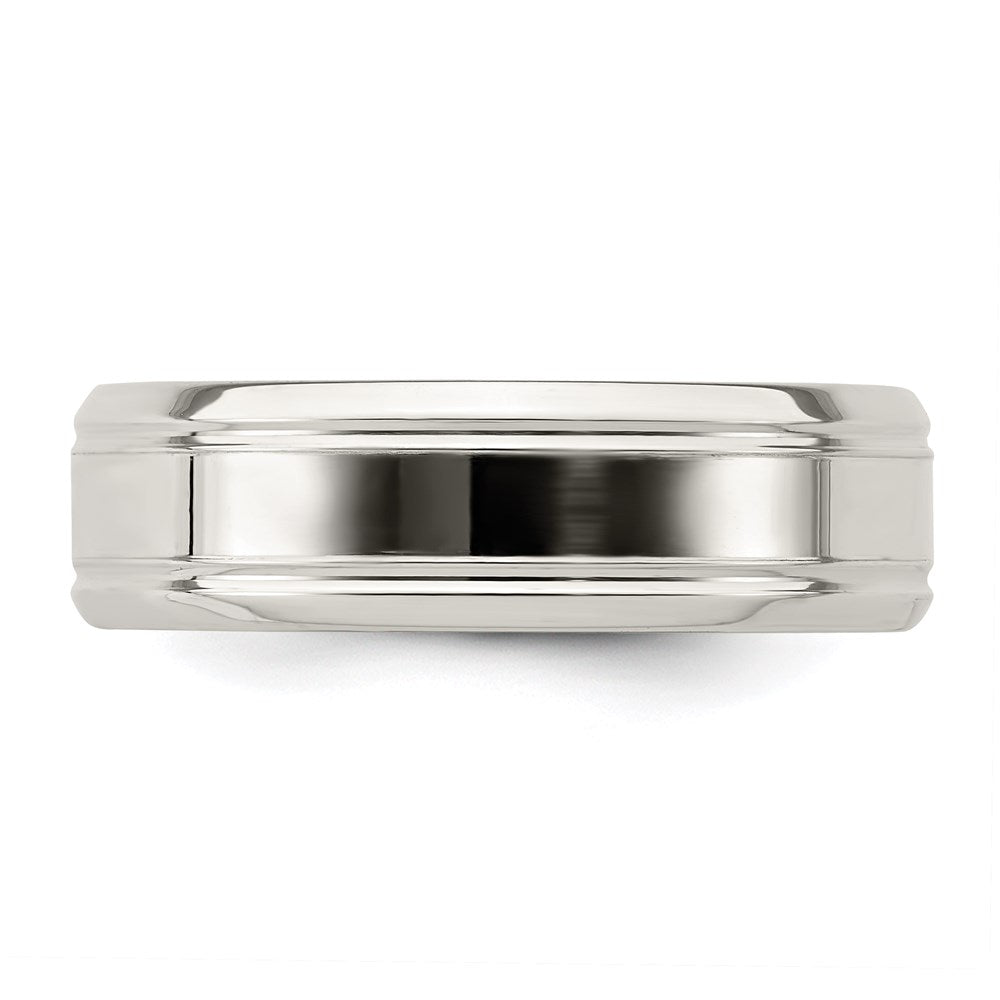 Sterling Silver 6mm Polished Flat Grooved Beveled Edge Fancy Band Size 11.5