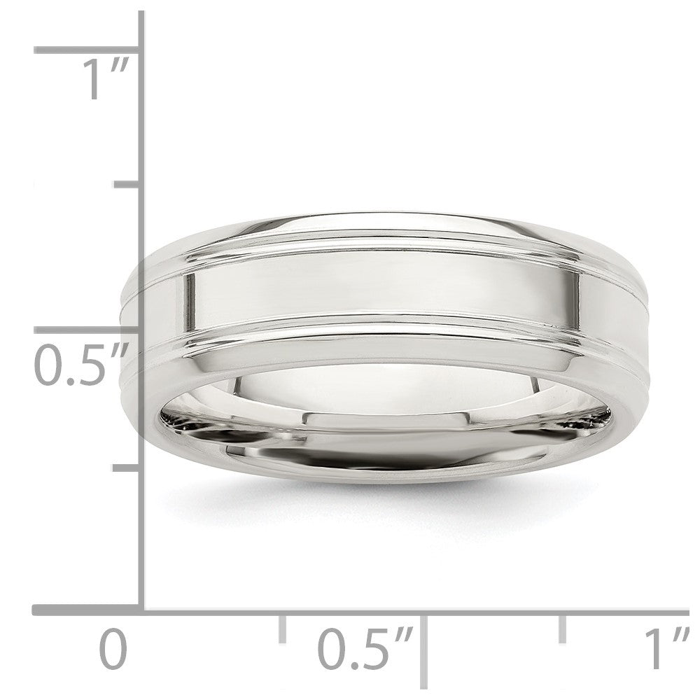 Sterling Silver 6mm Polished Flat Grooved Beveled Edge Fancy Band Size 12.5