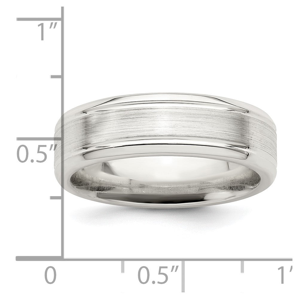 Sterling Silver 6mm Brushed Flat Grooved Beveled Edge Fancy Band Size 9.5