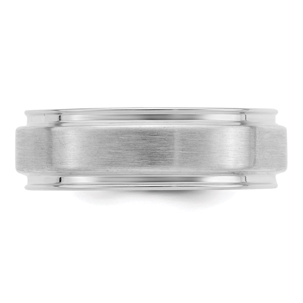 Sterling Silver Rhodium-plated 6mm Brushed Grooved Band Size 12.5