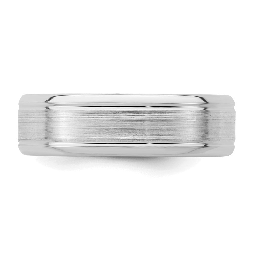 Sterling Silver Rhodium-plated 6mm Brushed Grooved Band Size 7