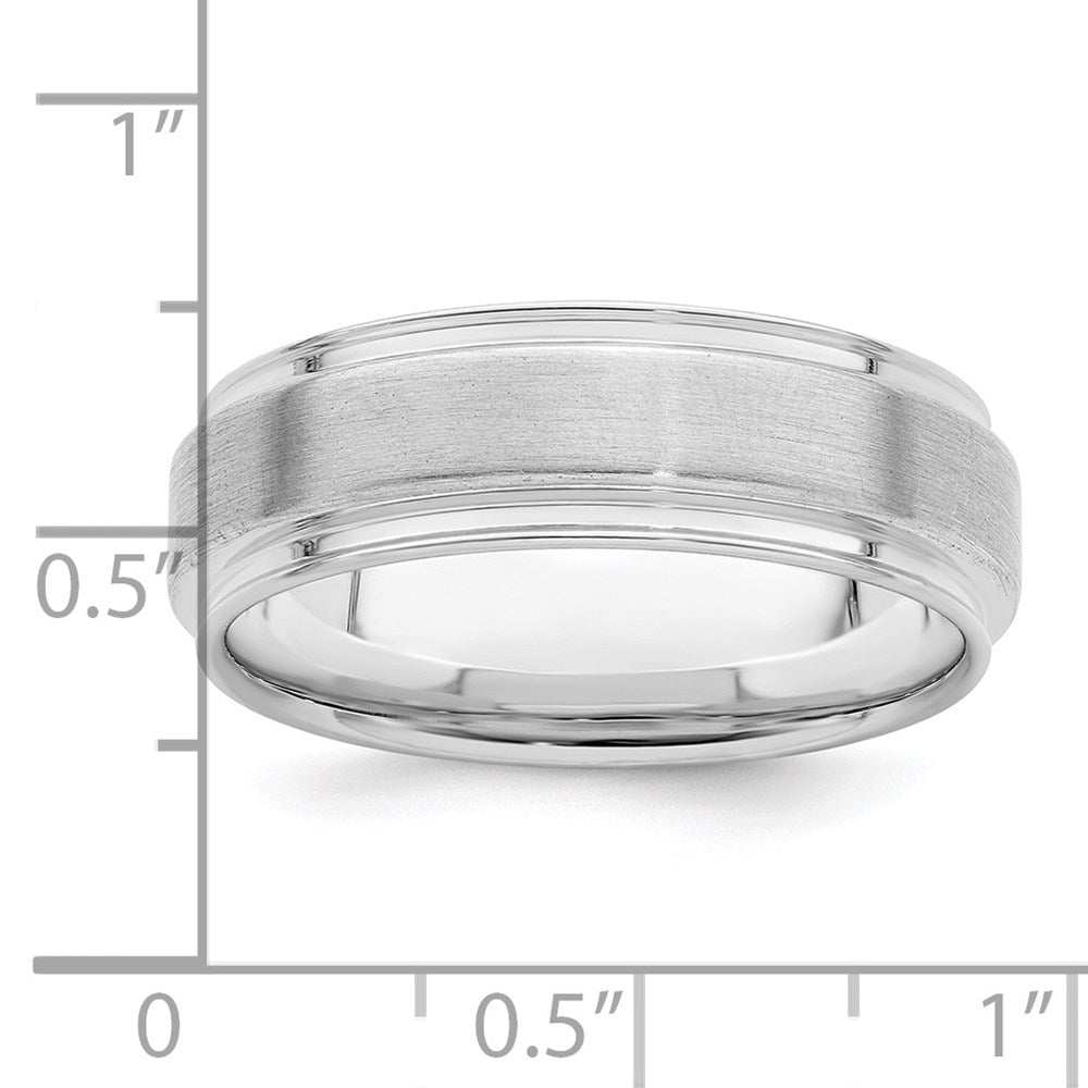 Sterling Silver Rhodium-plated 6mm Brushed Grooved Band Size 12.5