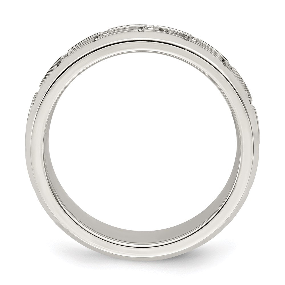 Sterling Silver 6mm Polished Flat Greek Key Design Beveled Edge Fancy Band Size 12.5