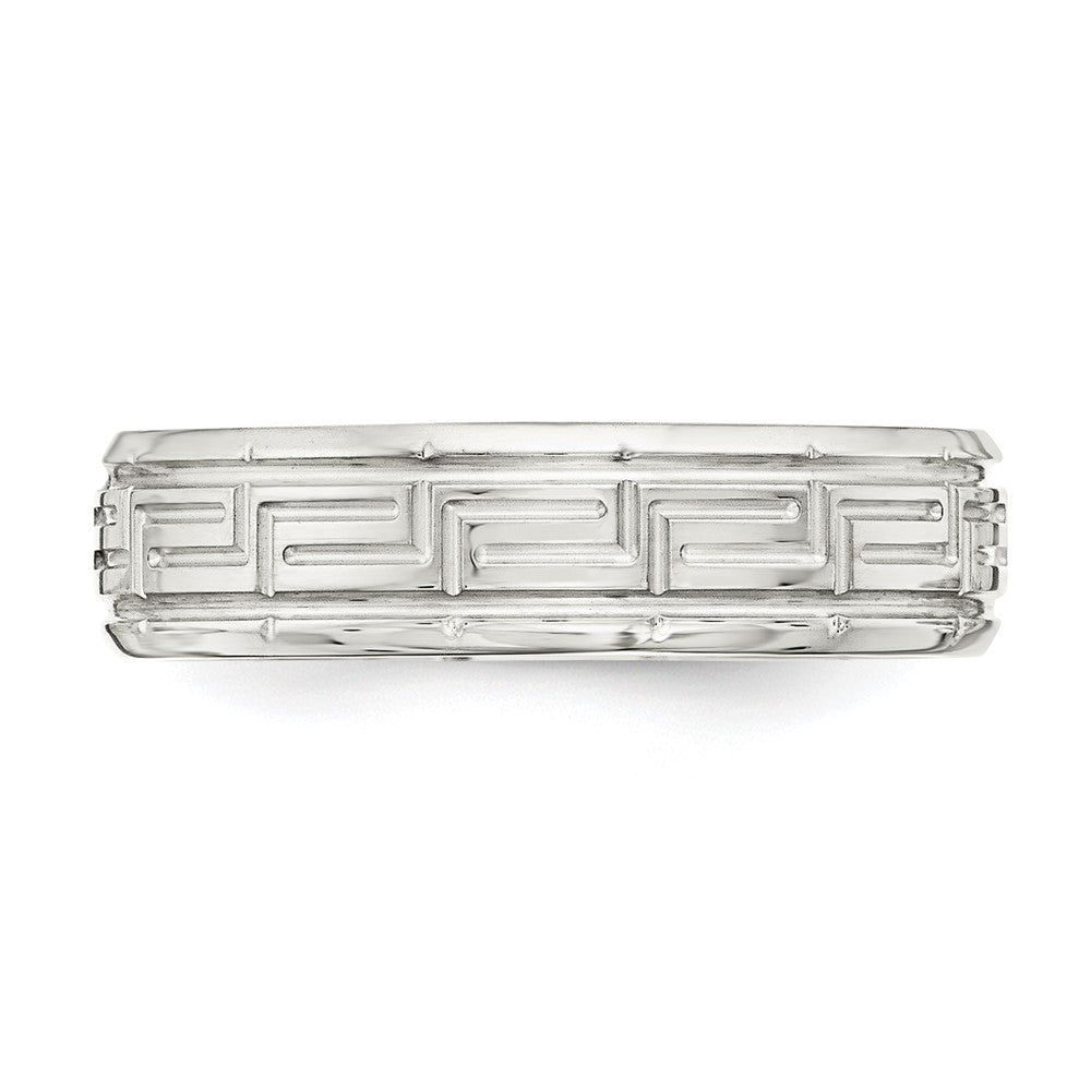 Sterling Silver 6mm Polished Flat Greek Key Design Beveled Edge Fancy Band Size 12.5