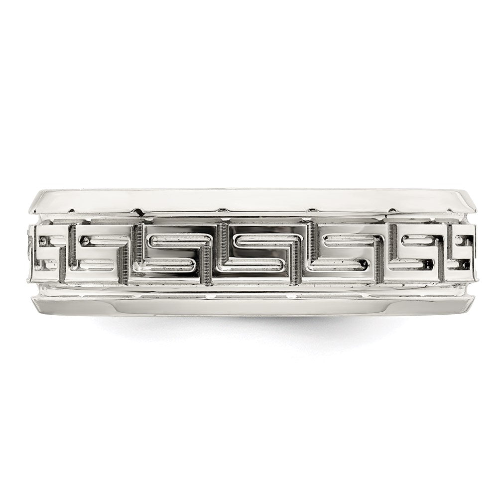 Sterling Silver 6mm Polished Flat Greek Key Design Beveled Edge Fancy Band Size 9.5