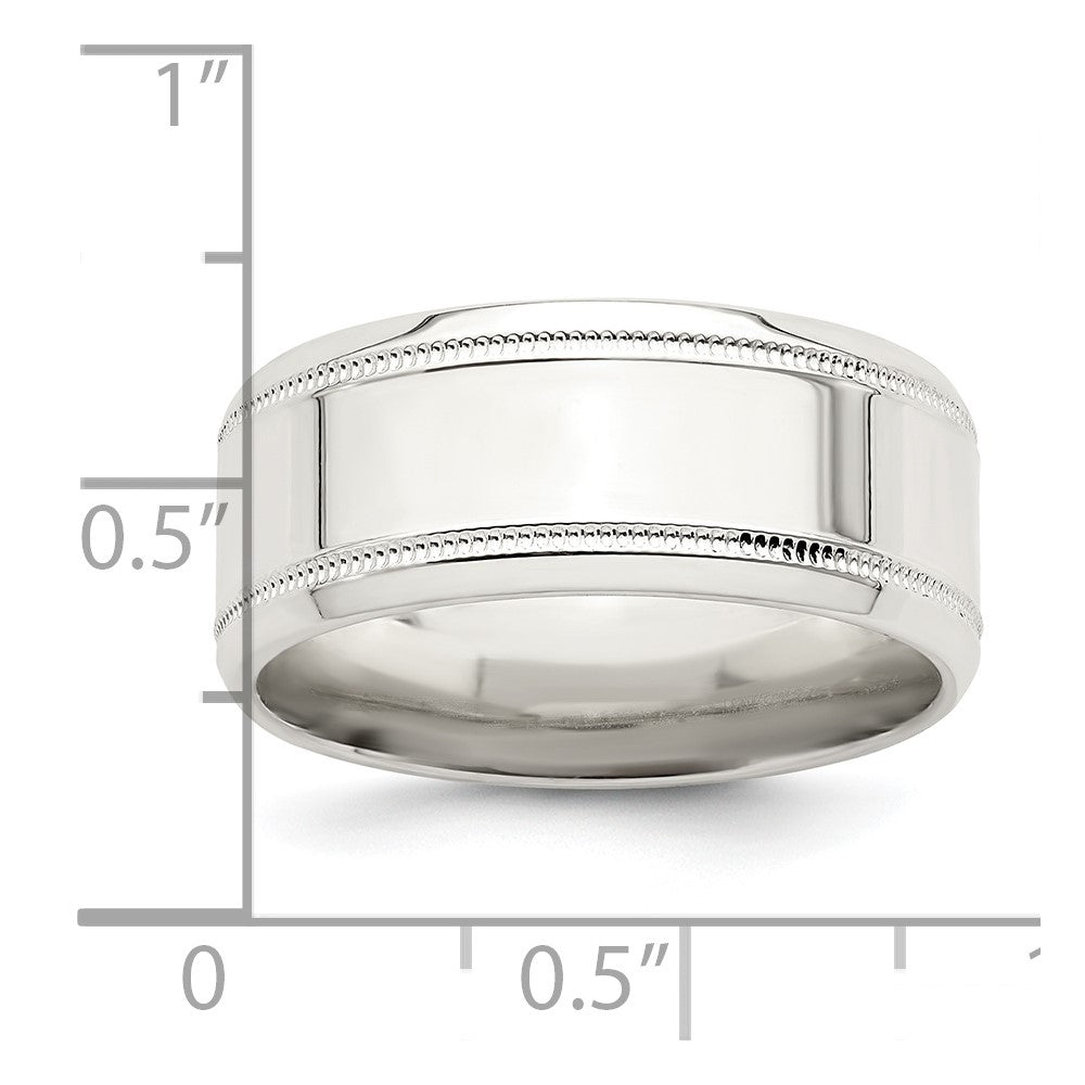 Sterling Silver 6mm Polished Flat Milgrain Beveled Edge Fancy Band Size 10