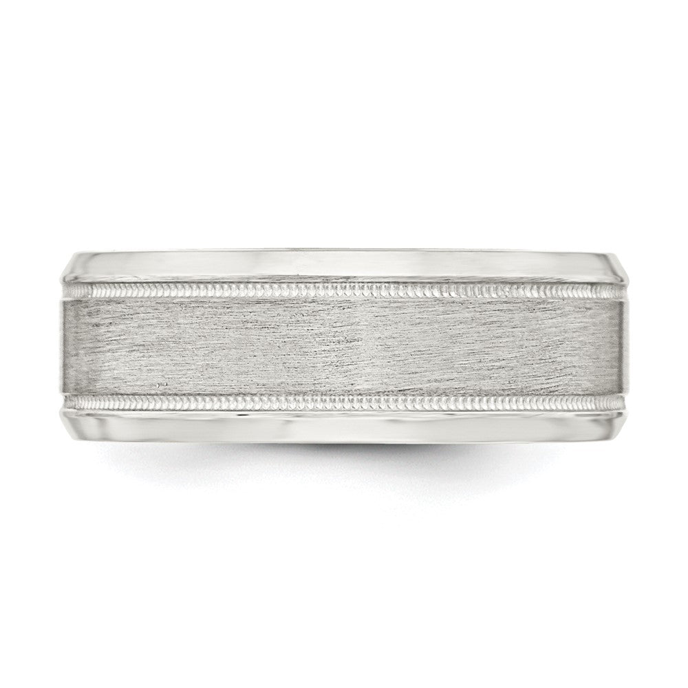 Sterling Silver 6mm Brushed Flat Milgrain Beveled Edge Fancy Band Size 13.5