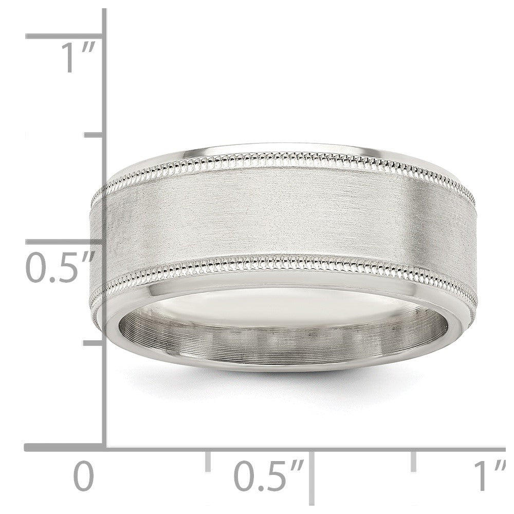 Sterling Silver 6mm Brushed Flat Milgrain Beveled Edge Fancy Band Size 11