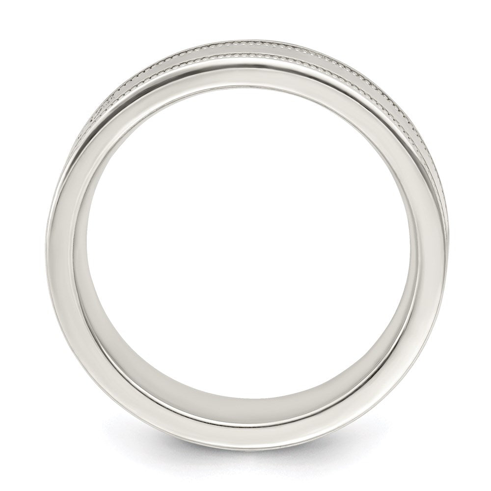 Sterling Silver 6mm Polished Flat Milgrain Grooved Edge Fancy Band Size 7.5