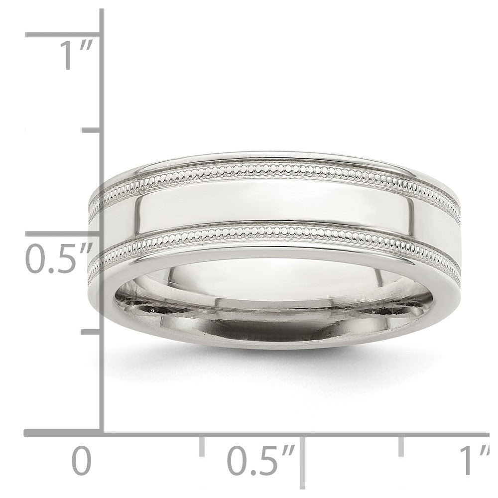 Sterling Silver 6mm Polished Flat Milgrain Grooved Edge Fancy Band Size 10