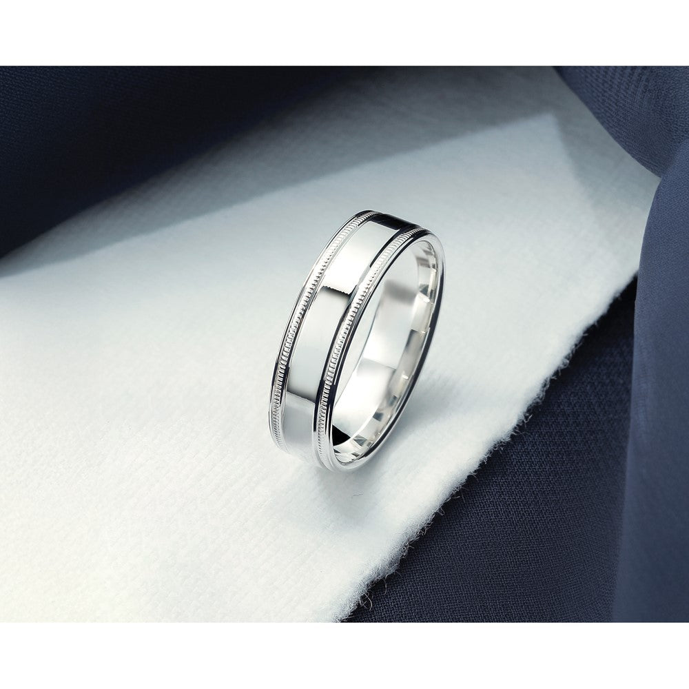 Sterling Silver 6mm Polished Flat Milgrain Grooved Edge Fancy Band Size 7.5