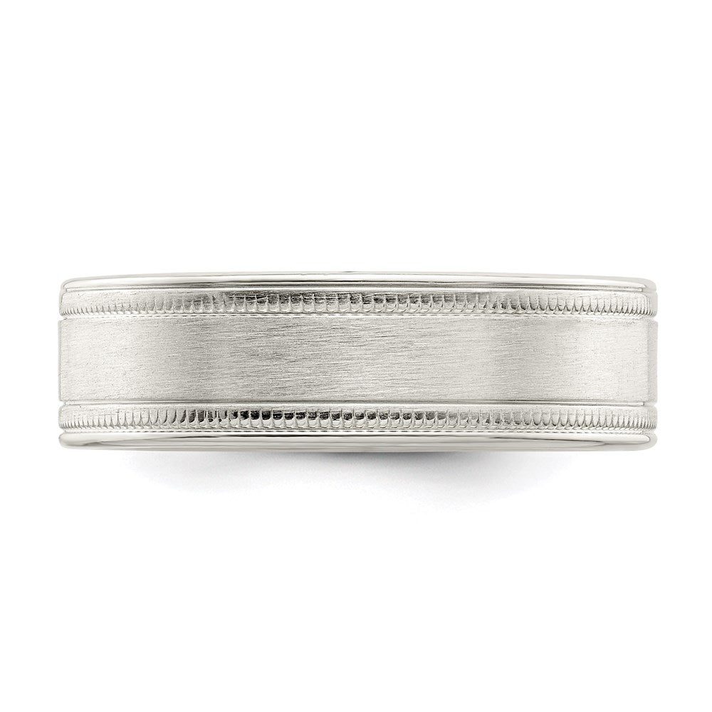 Sterling Silver 6mm Brushed Flat Milgrain Grooved Edge Fancy Band Size 7.5