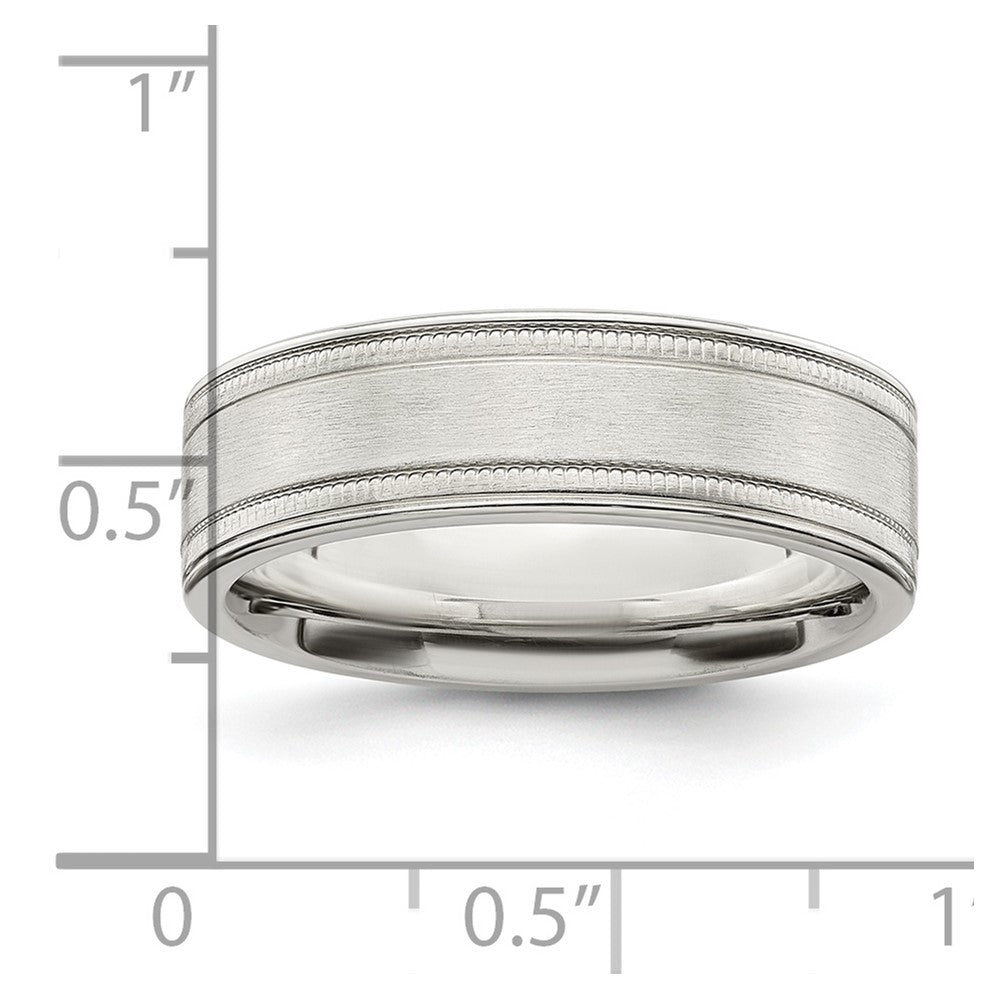 Sterling Silver 6mm Brushed Flat Milgrain Grooved Edge Fancy Band Size 7.5