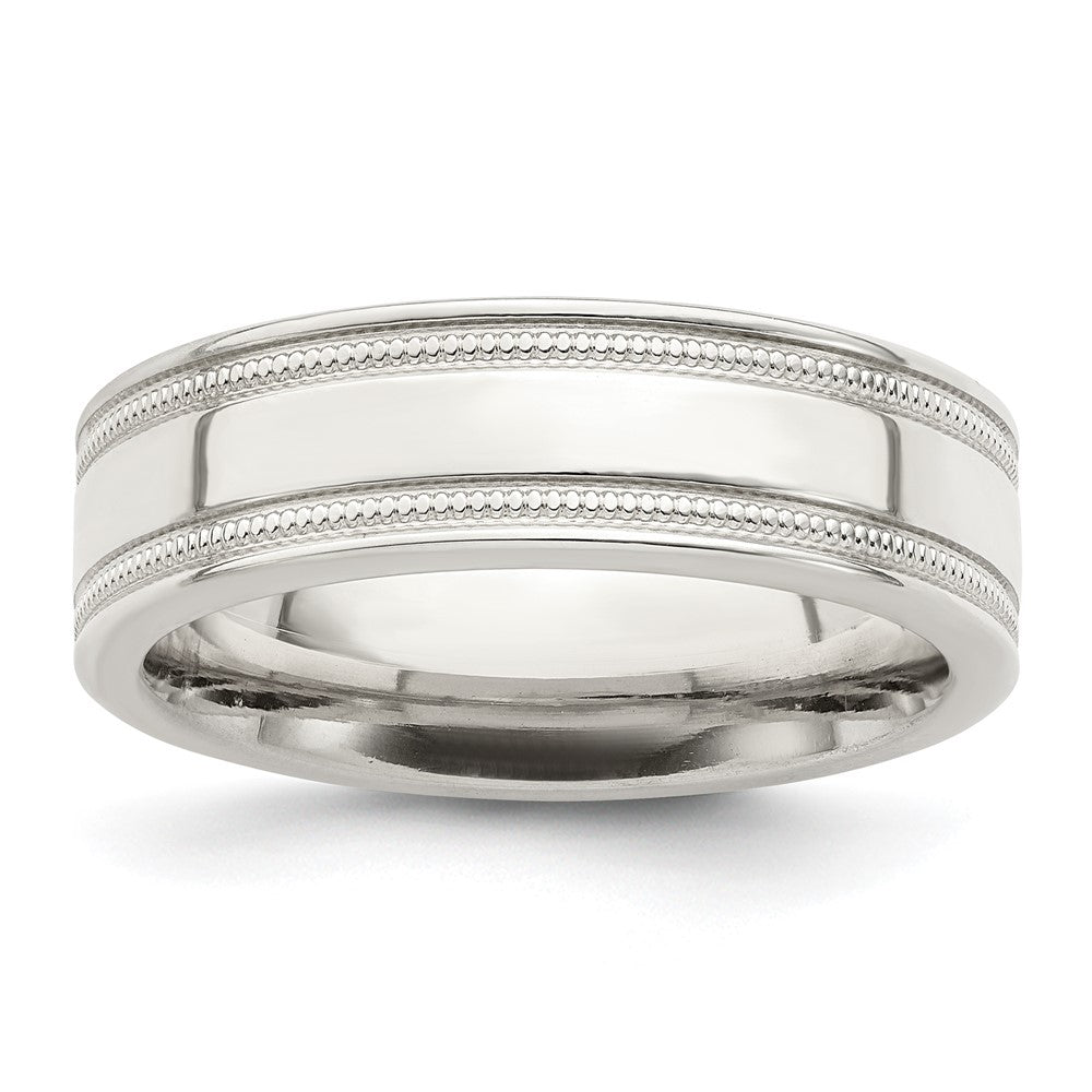 Polished;Engravable;Sterling silver;Milgrain;Flat Band