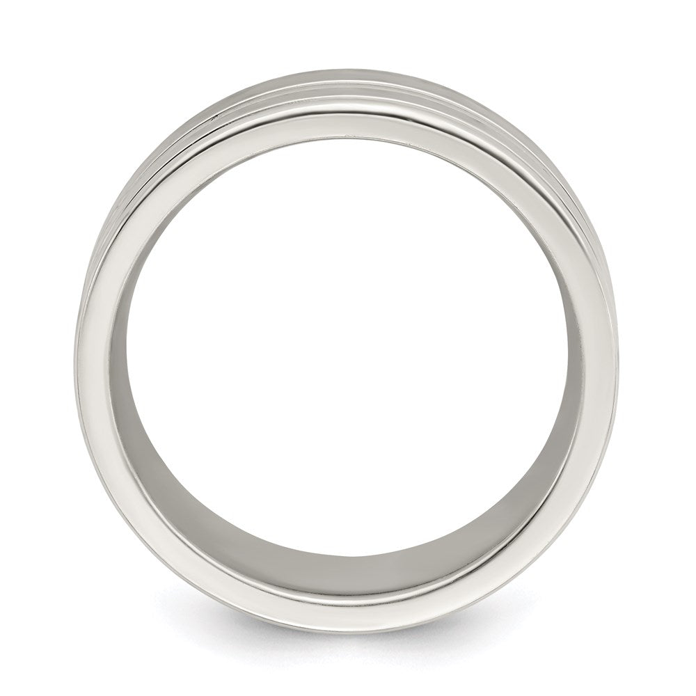 Sterling Silver 8mm Polished Flat Grooved Fancy Band Size 11