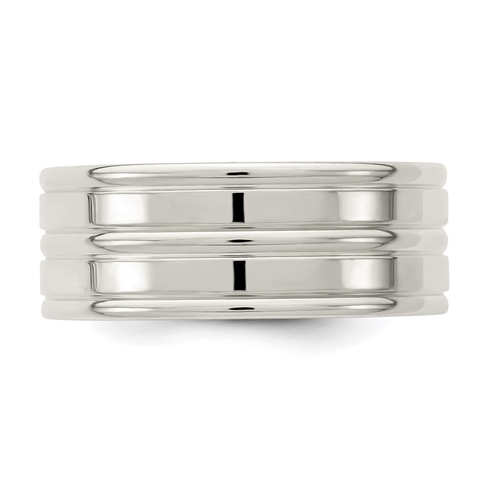 Sterling Silver 8mm Polished Flat Grooved Fancy Band Size 11
