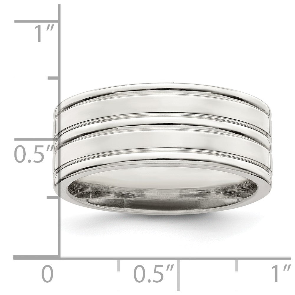 Sterling Silver 8mm Polished Flat Grooved Fancy Band Size 11.5