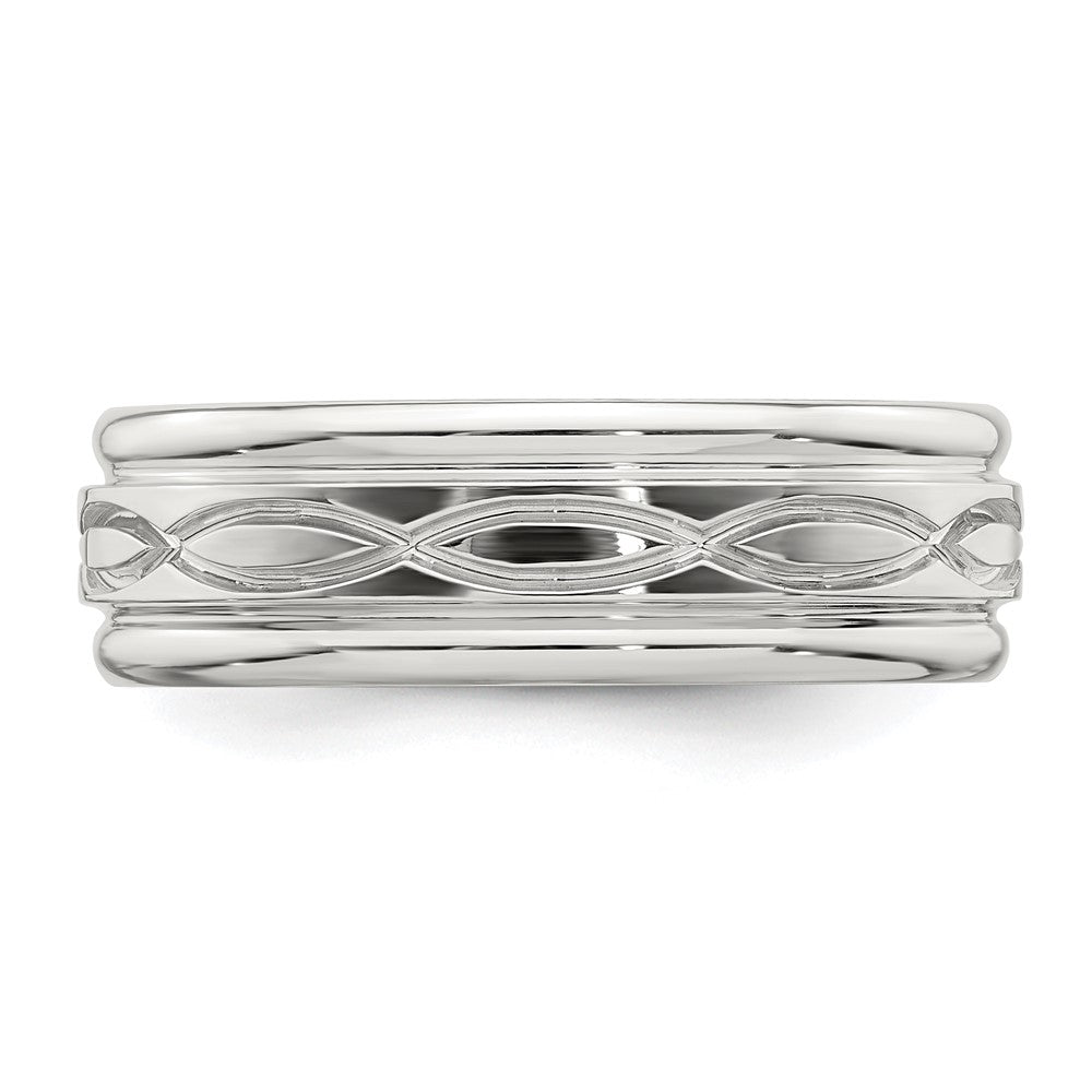 Sterling Silver 7mm Polished Flat Intertwined Design Beveled Edge Fancy Band Size 9.5