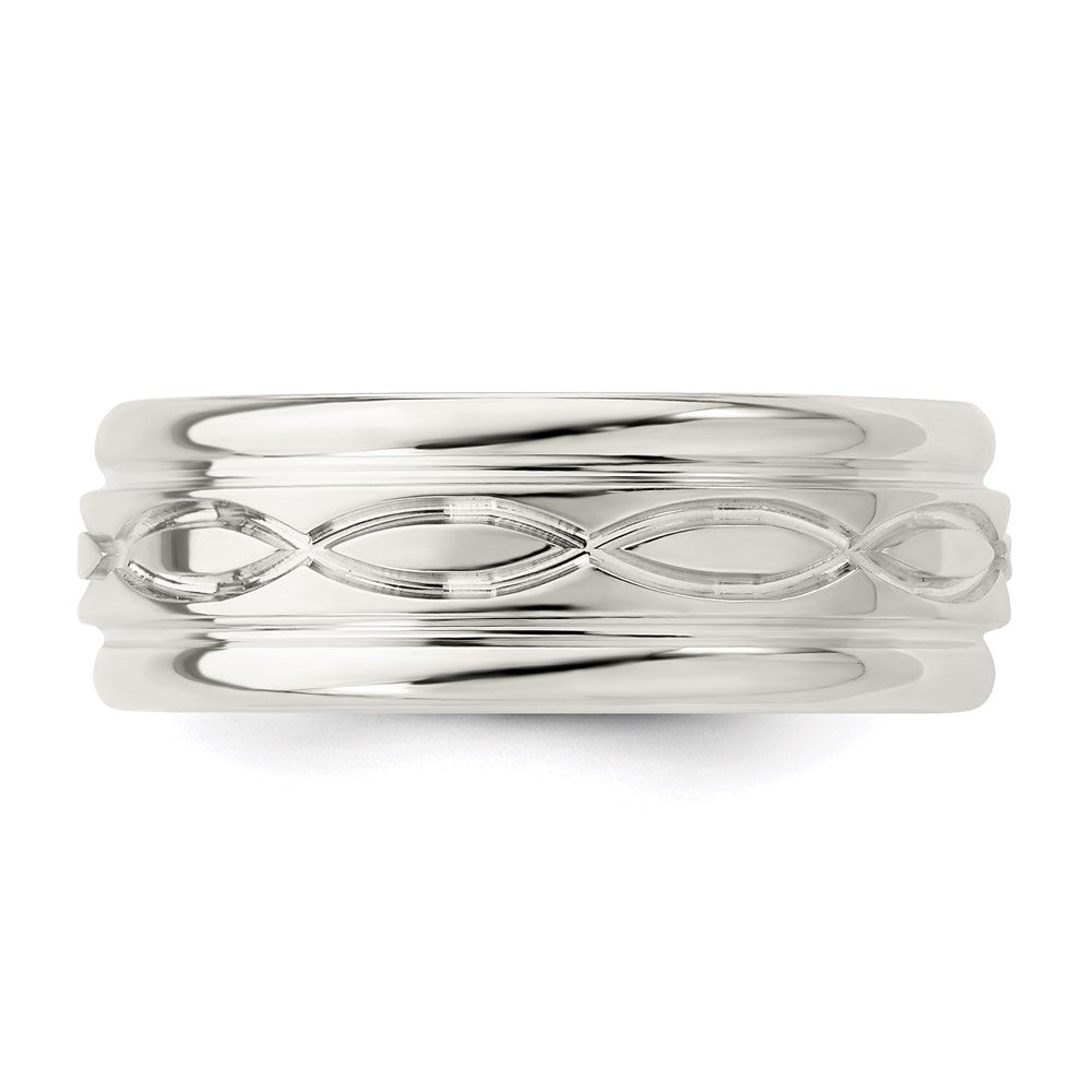 Sterling Silver 7mm Polished Flat Intertwined Design Beveled Edge Fancy Band Size 9.5
