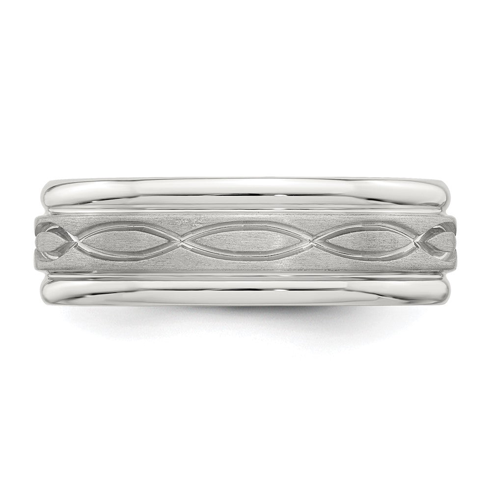 Sterling Silver 7mm Brushed Flat Intertwined Design Beveled Edge Fancy Band Size 9